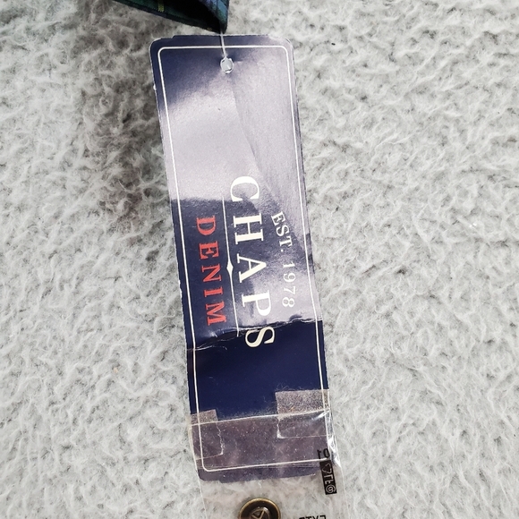 Chaps Denim Mixed Tartan Plaid Shirt Womens Large Blue Green Button Front NWT - Picture 5 of 12